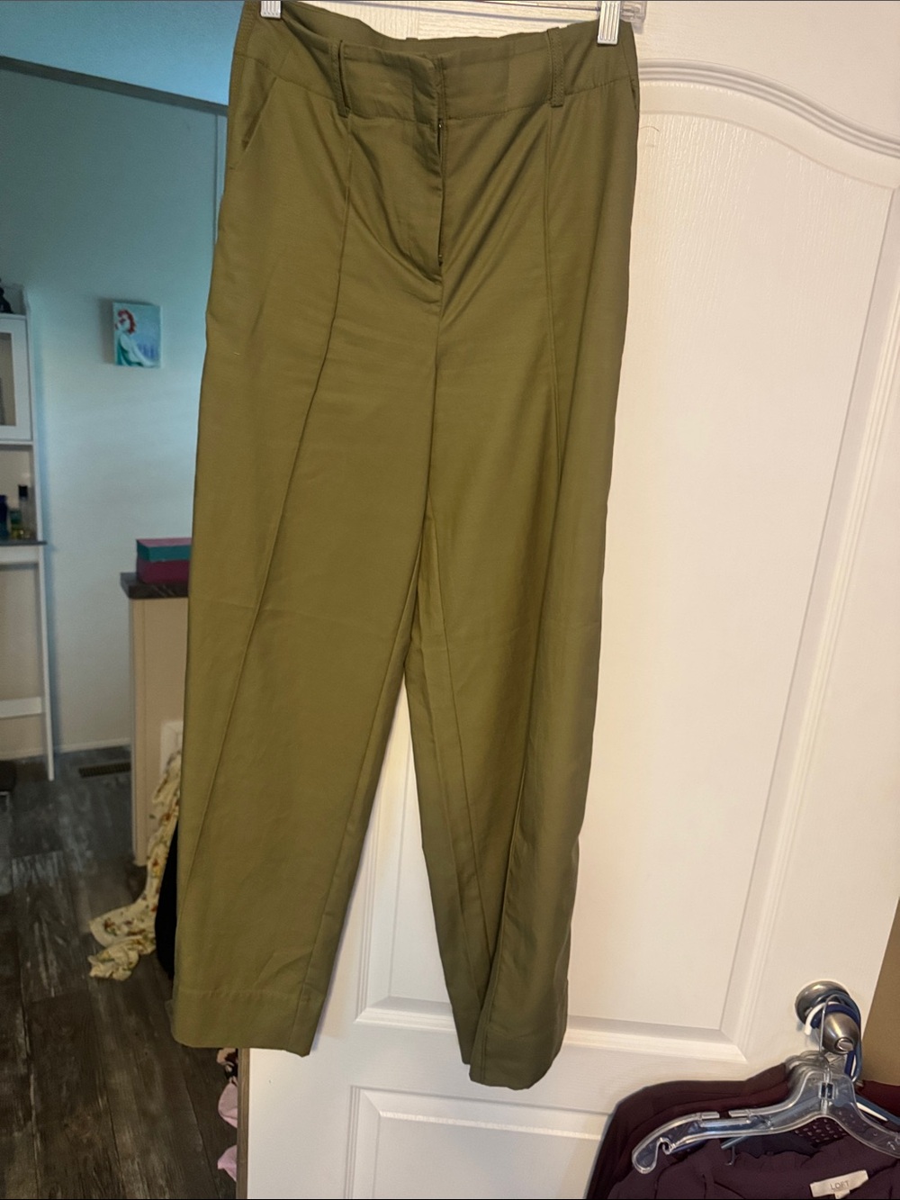 LOFT Olive Green High-Rise Tailored Trousers